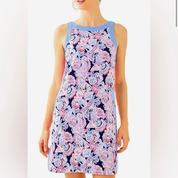 Lilly Pulitzer Angie Stretch Shift Dress In High Tide Navy Its For Shore Size 8 - Picture 2 of 16